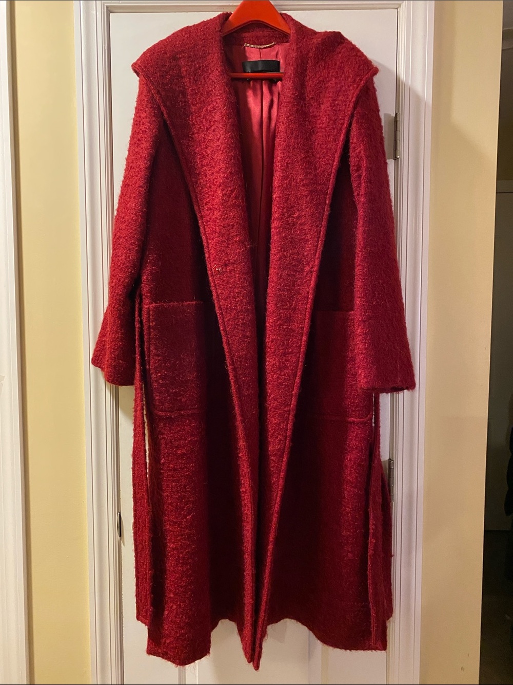 Marina Rinaldi Made in Italy 🇮🇹 Red Hooded Boucle Coat NWOT